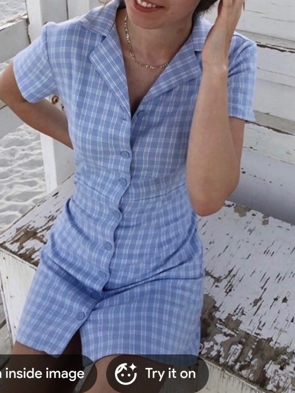 Brandy Melville Leanne Light Blue Plaid Button-Front Short Sleeve Dress